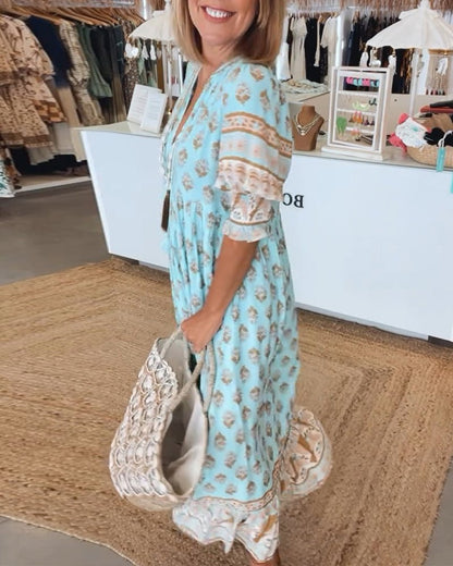 MANA | Floral Chic Midi Dress with V-Neck