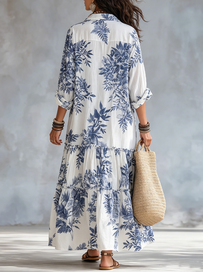 Penelope | Blue Floral Boho Maxi Dress with Buttons