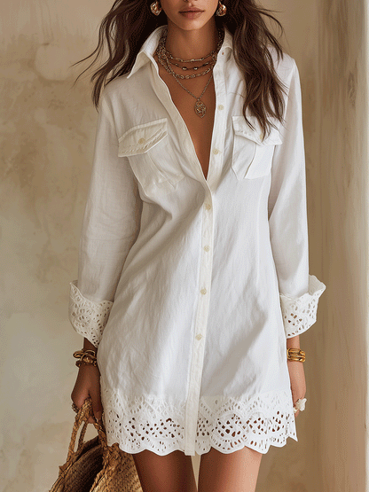 Ismini | White Mini Shirt Dress