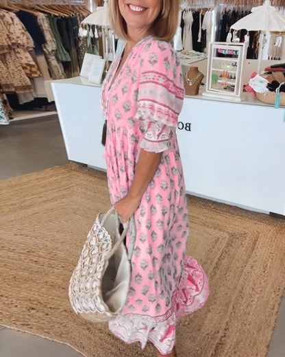 MANA | Floral Chic Midi Dress with V-Neck