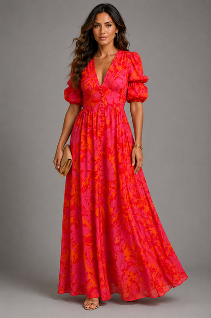 Olympe | Flowing Pink and Orange Dress