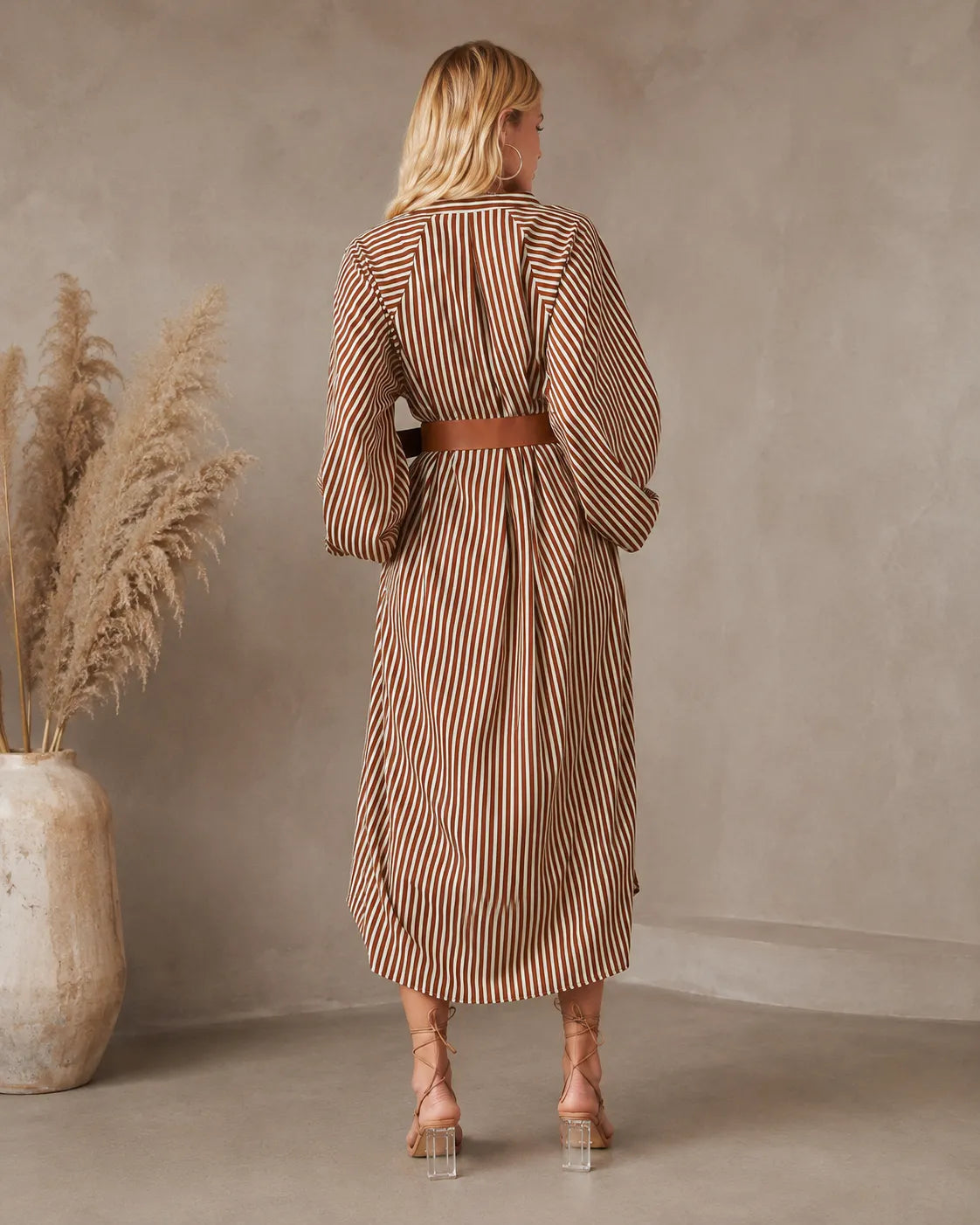 Xanthi | Striped Midi Shirt Dress with Belt