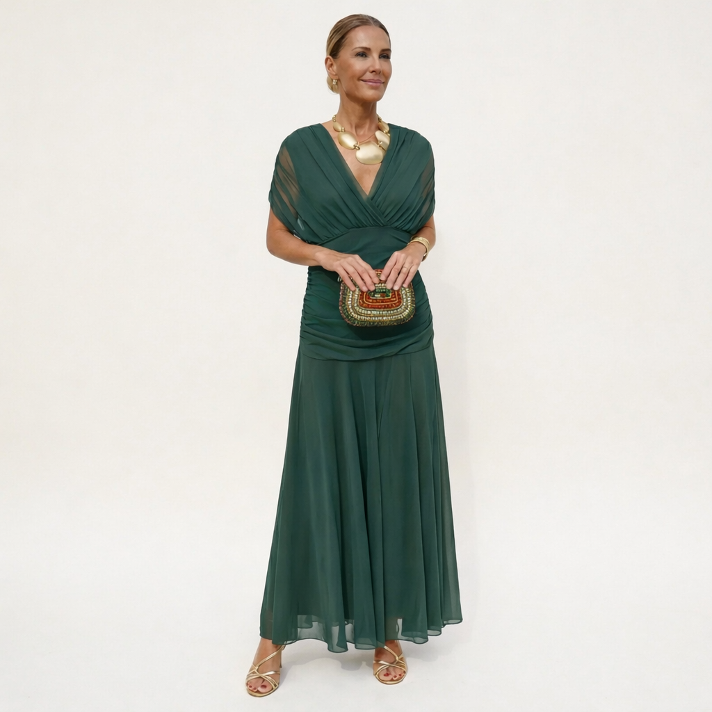 Velora™ | Long Floral V-Neck Dress