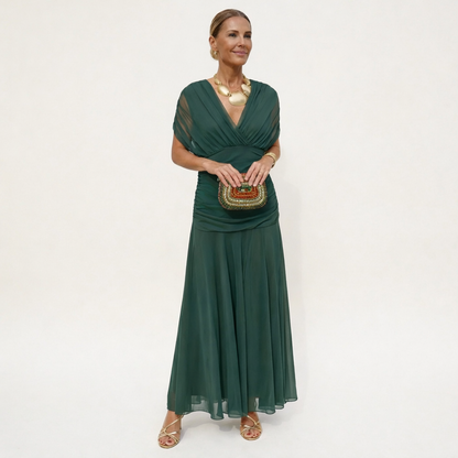 Velora™ | Long Floral V-Neck Dress
