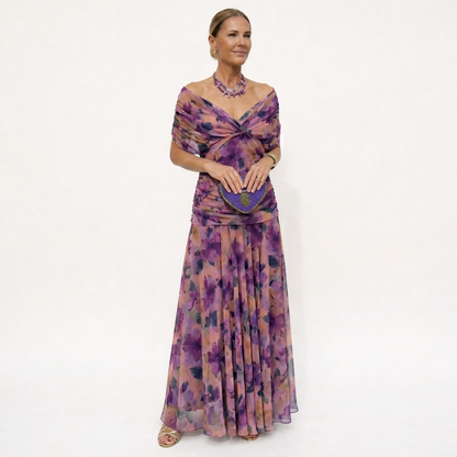 Velora™ | Long Floral V-Neck Dress