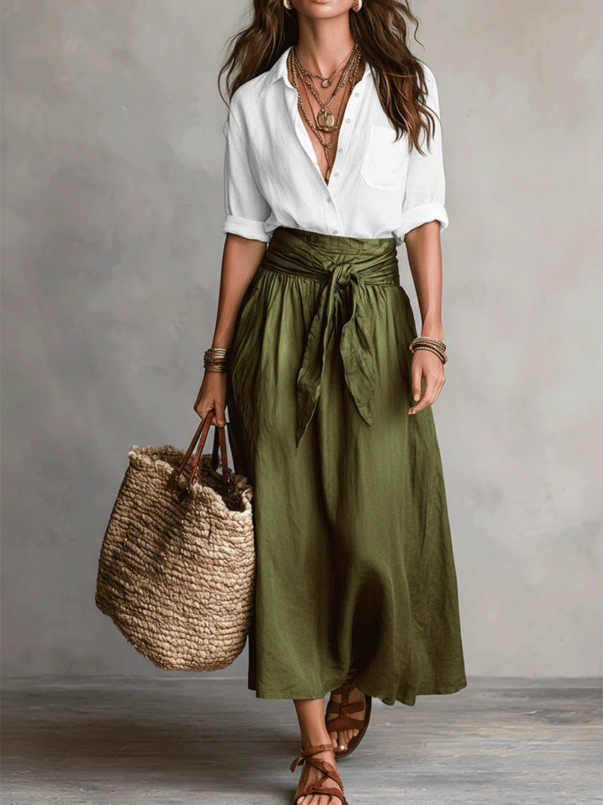 Aitina | Two-Piece Set with Black Shirt and Midi Skirt