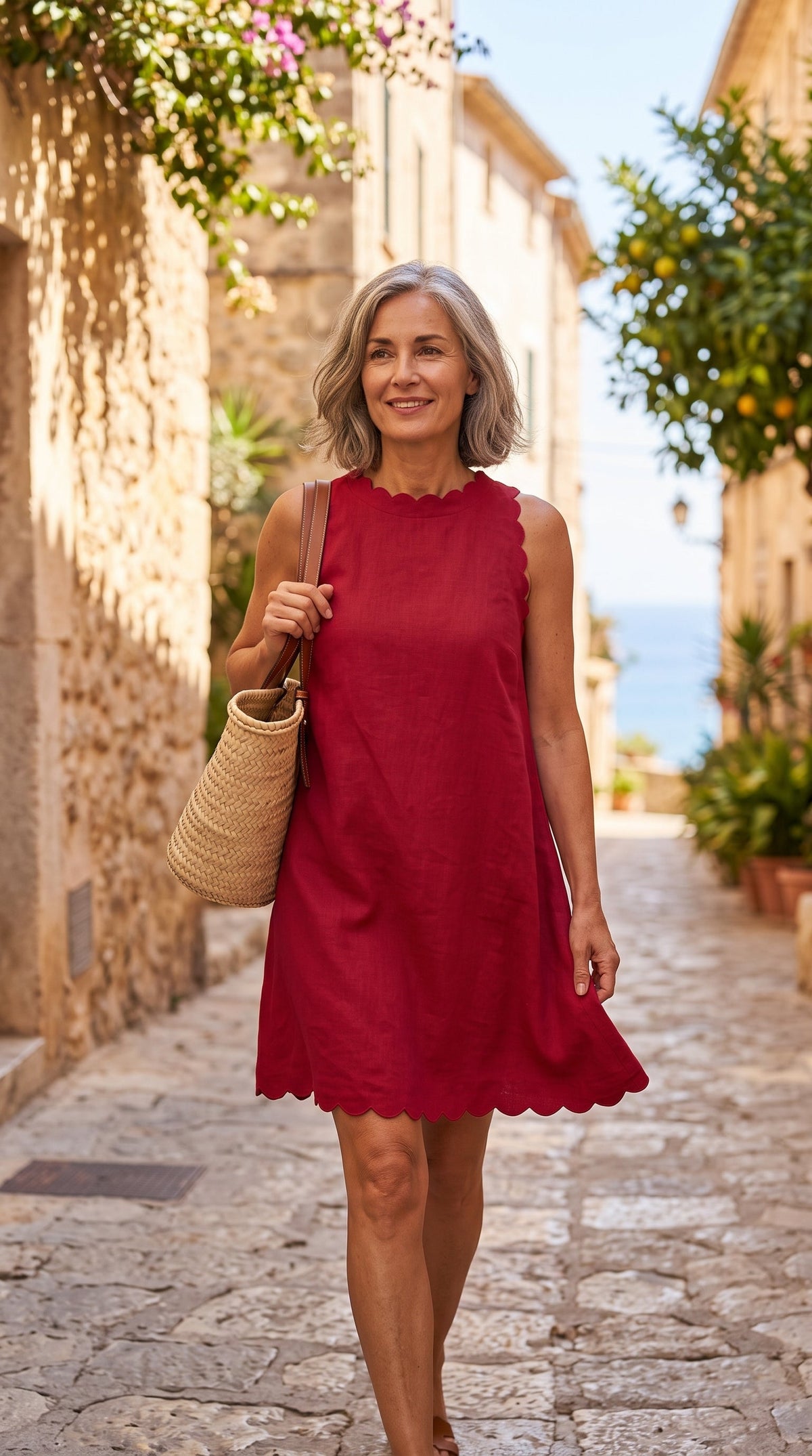 Mia Dress — scalloped trim, flared silhouette