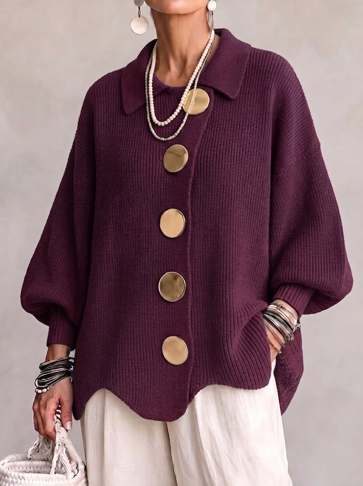 Oversized Collared Knit Cardigan